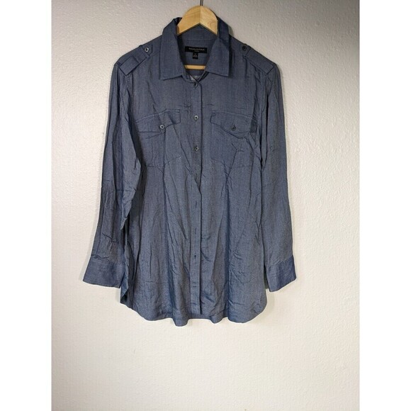 Banana Republic Parker Collection Women's Shirt Button Up Sz L Blue Rayon N49 - Picture 1 of 6